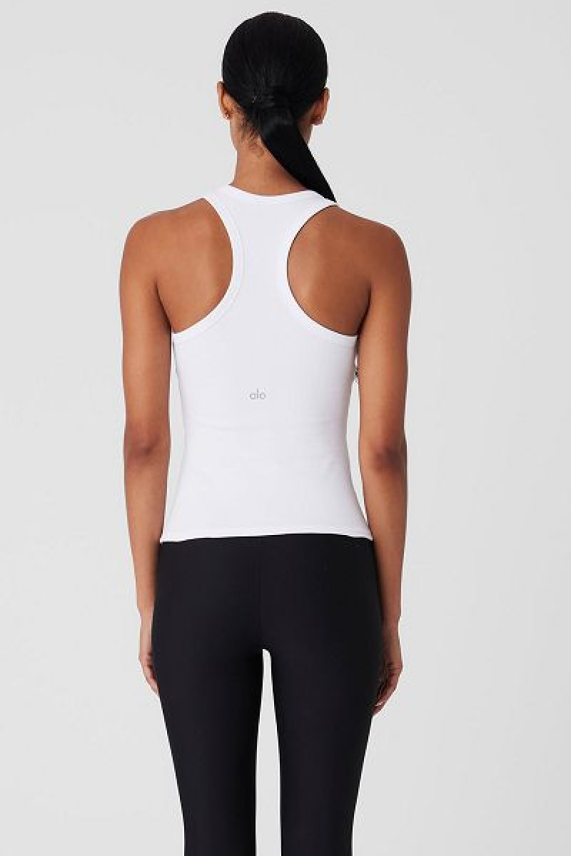 Camisetas Regata Alo Yoga Com Nervuras Devoted Feminino Branco | 5286-EINGO