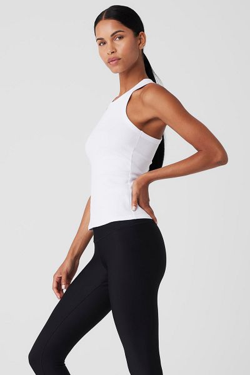 Camisetas Regata Alo Yoga Com Nervuras Devoted Feminino Branco | 5286-EINGO