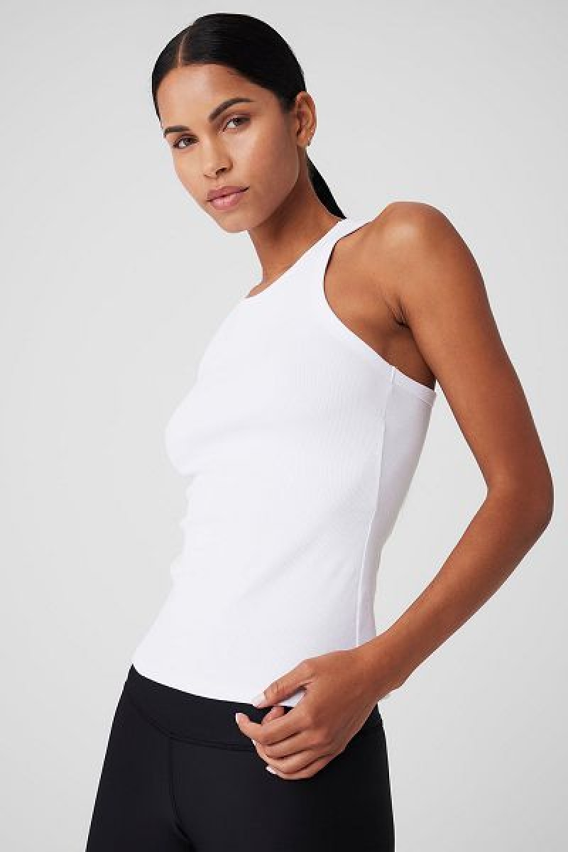 Camisetas Regata Alo Yoga Com Nervuras Devoted Feminino Branco | 5286-EINGO