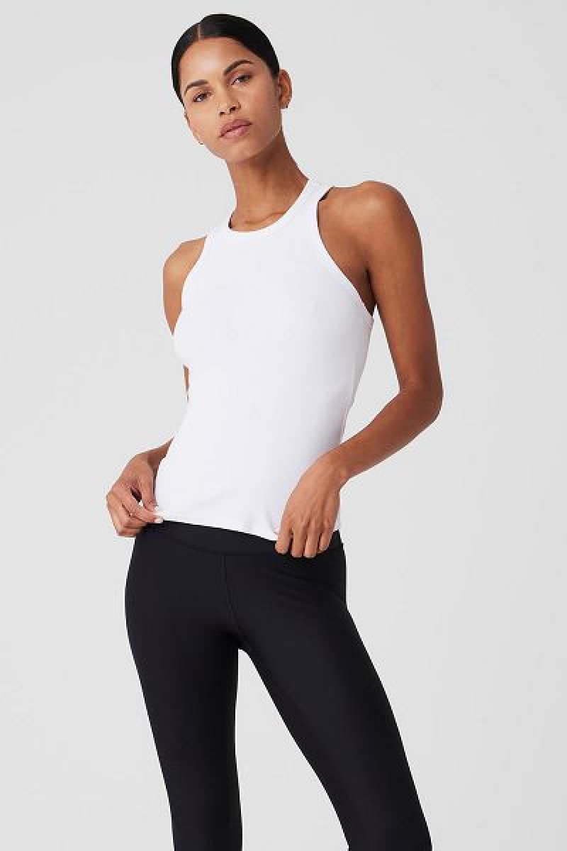 Camisetas Regata Alo Yoga Com Nervuras Devoted Feminino Branco | 5286-EINGO