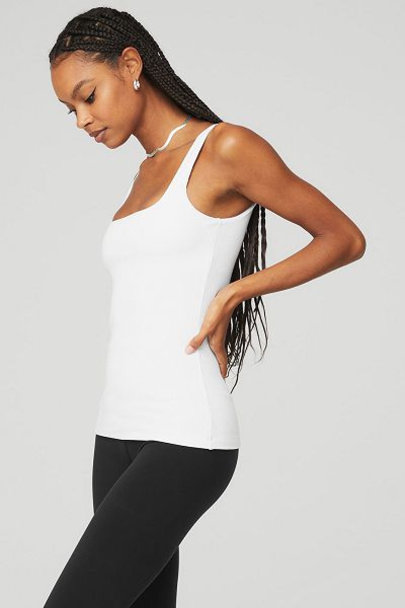 Camisetas Regata Alo Yoga Com Nervuras Minimalist Feminino Branco | 7350-MSYXW