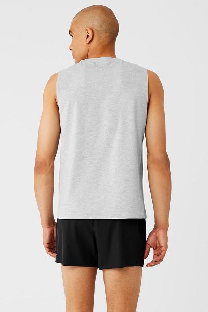 Camisetas Regata Alo Yoga Conquer Muscle Masculino Cinzentas | 7524-GJAFU