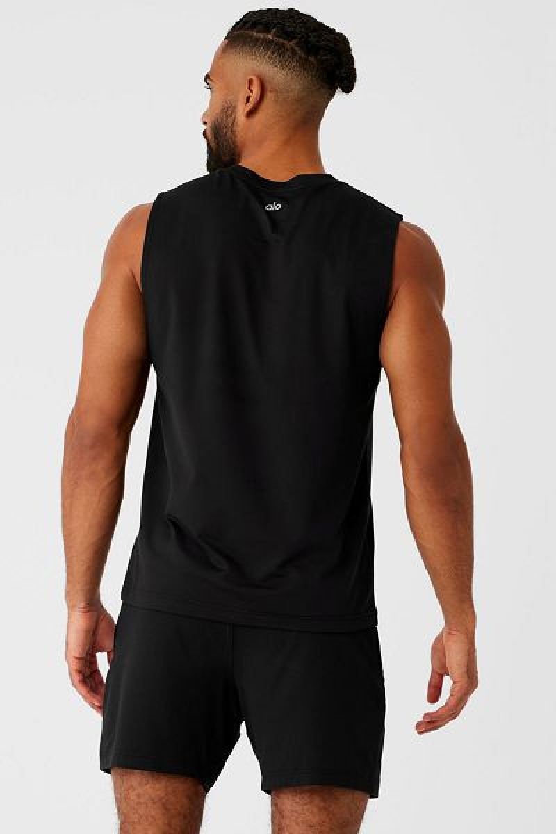 Camisetas Regata Alo Yoga Conquer Muscle Masculino Pretas | 8126-NYEFV