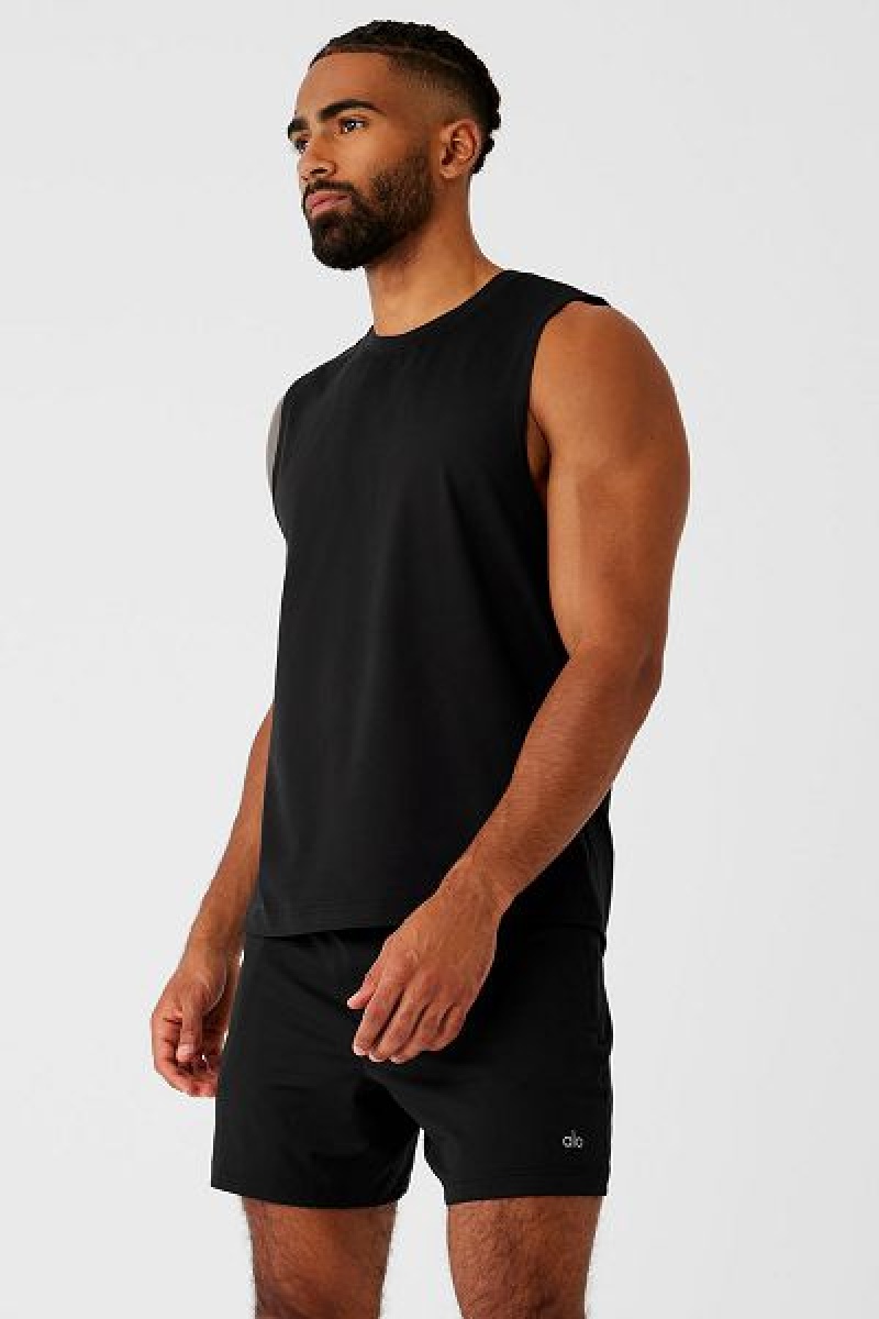 Camisetas Regata Alo Yoga Conquer Muscle Masculino Pretas | 8126-NYEFV