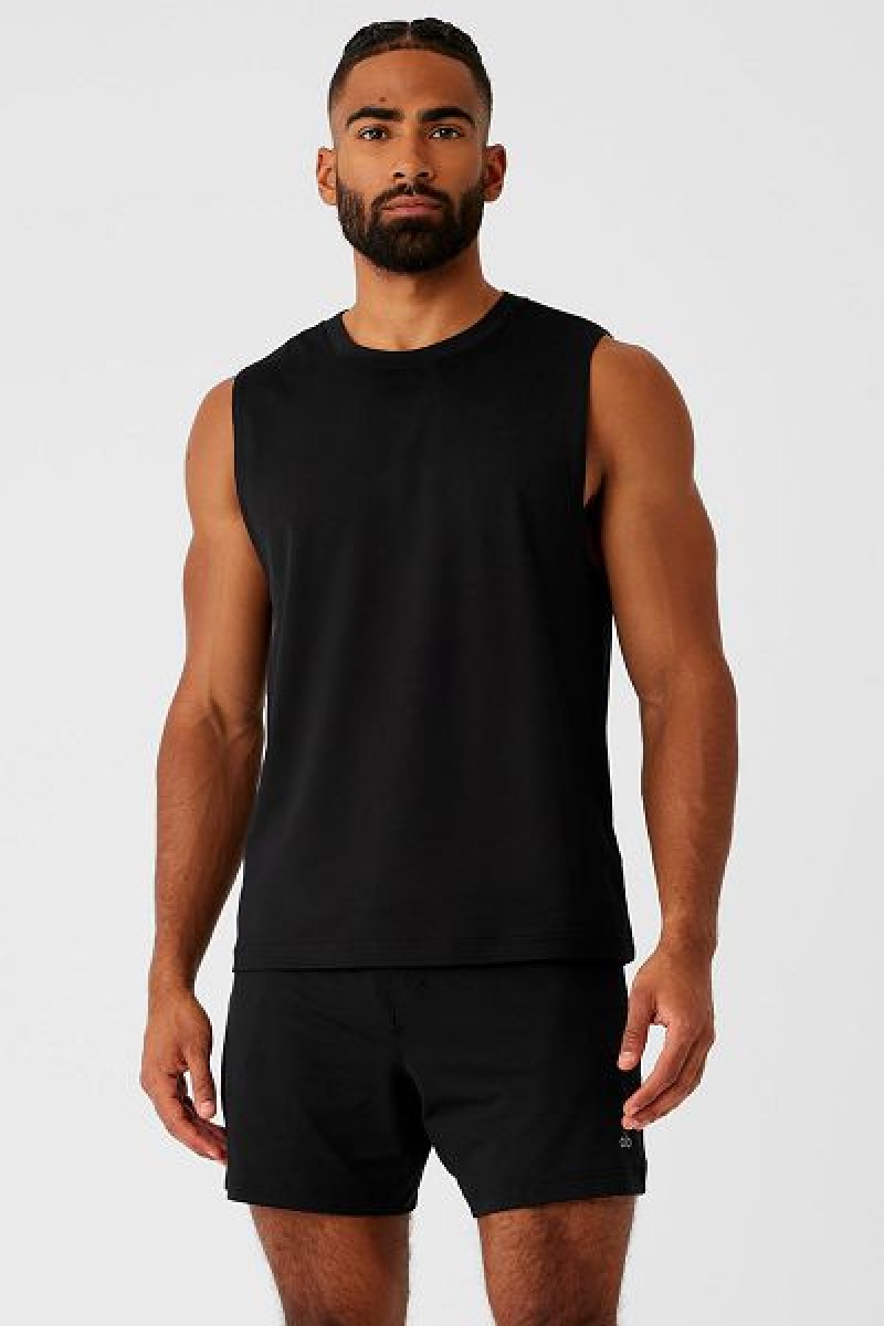 Camisetas Regata Alo Yoga Conquer Muscle Masculino Pretas | 8126-NYEFV