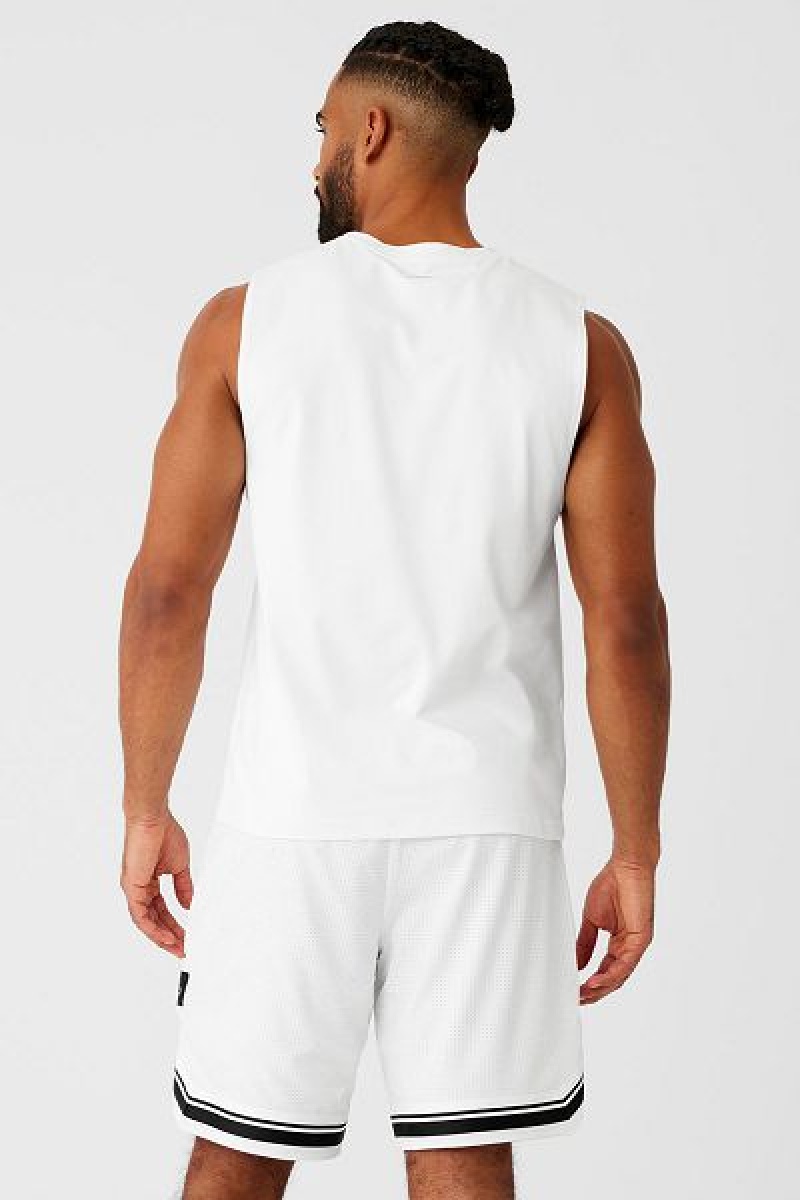 Camisetas Regata Alo Yoga Conquer Muscle Masculino Branco | 0169-QUOPC