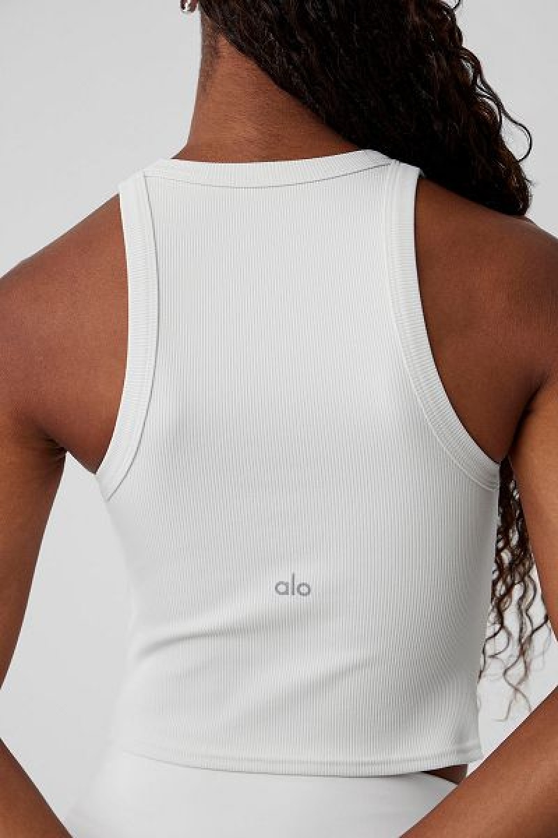 Camisetas Regata Alo Yoga Goddess Com Nervuras Go-To Feminino Branco | 3547-RZVLO