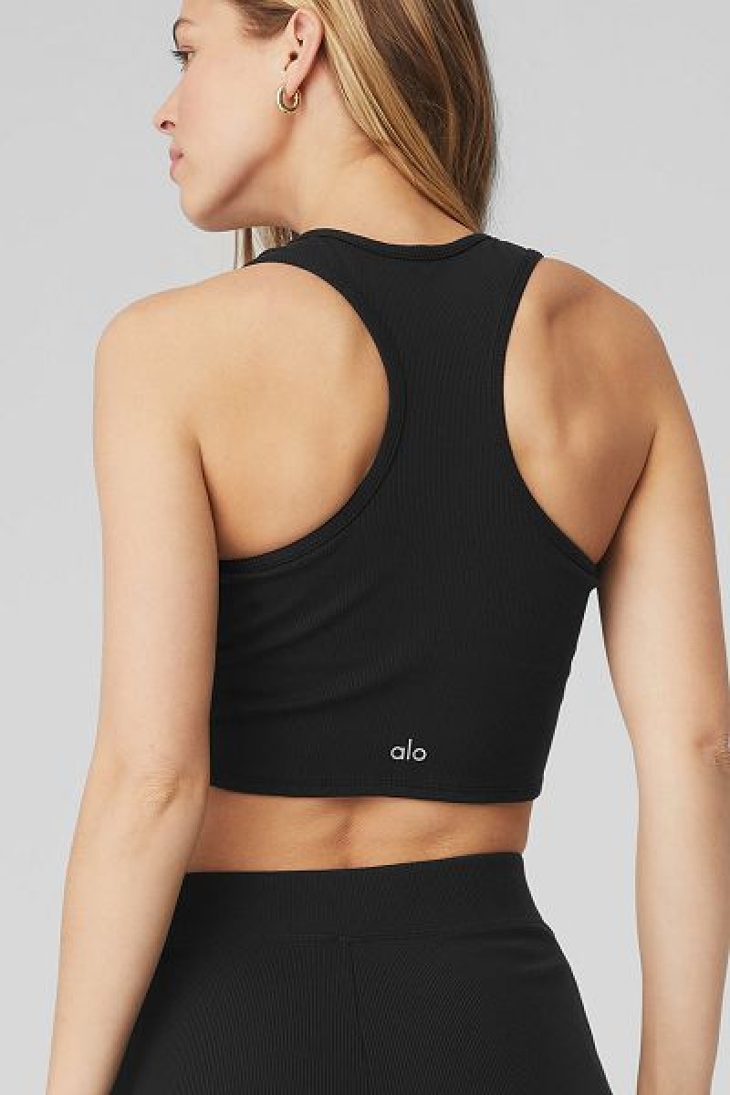 Camisetas Regata Alo Yoga Goddess Com Nervuras Cropped Racerback Feminino Pretas | 7069-DCBIS