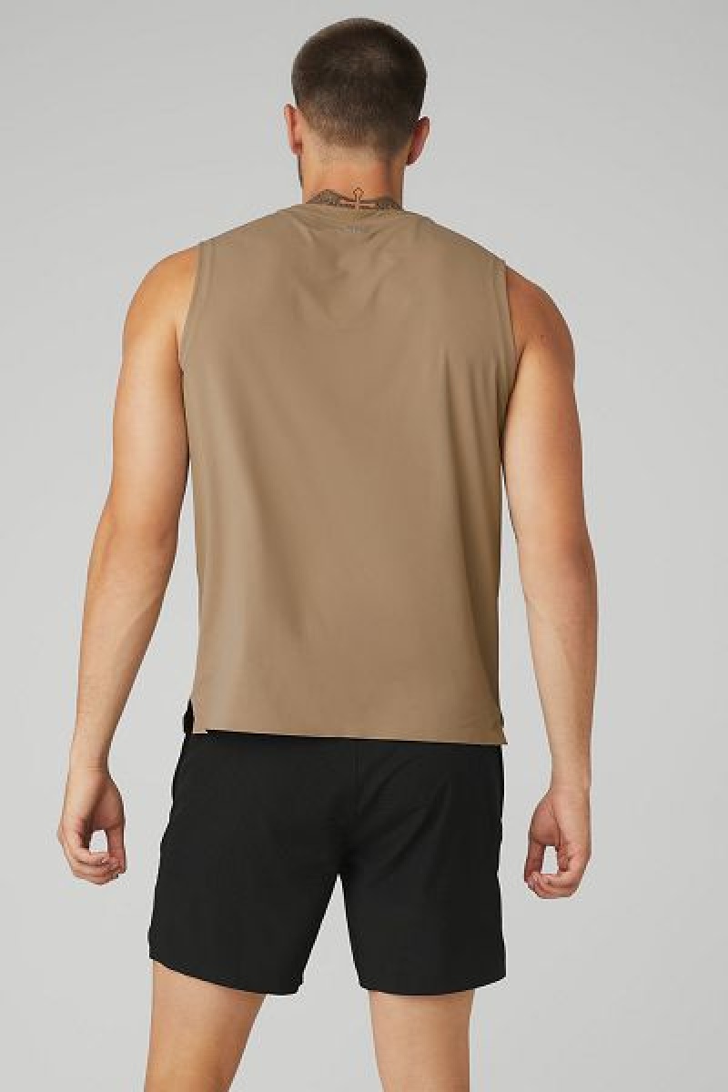 Camisetas Regata Alo Yoga Idol Performance Masculino Caqui | 5390-IXRFT