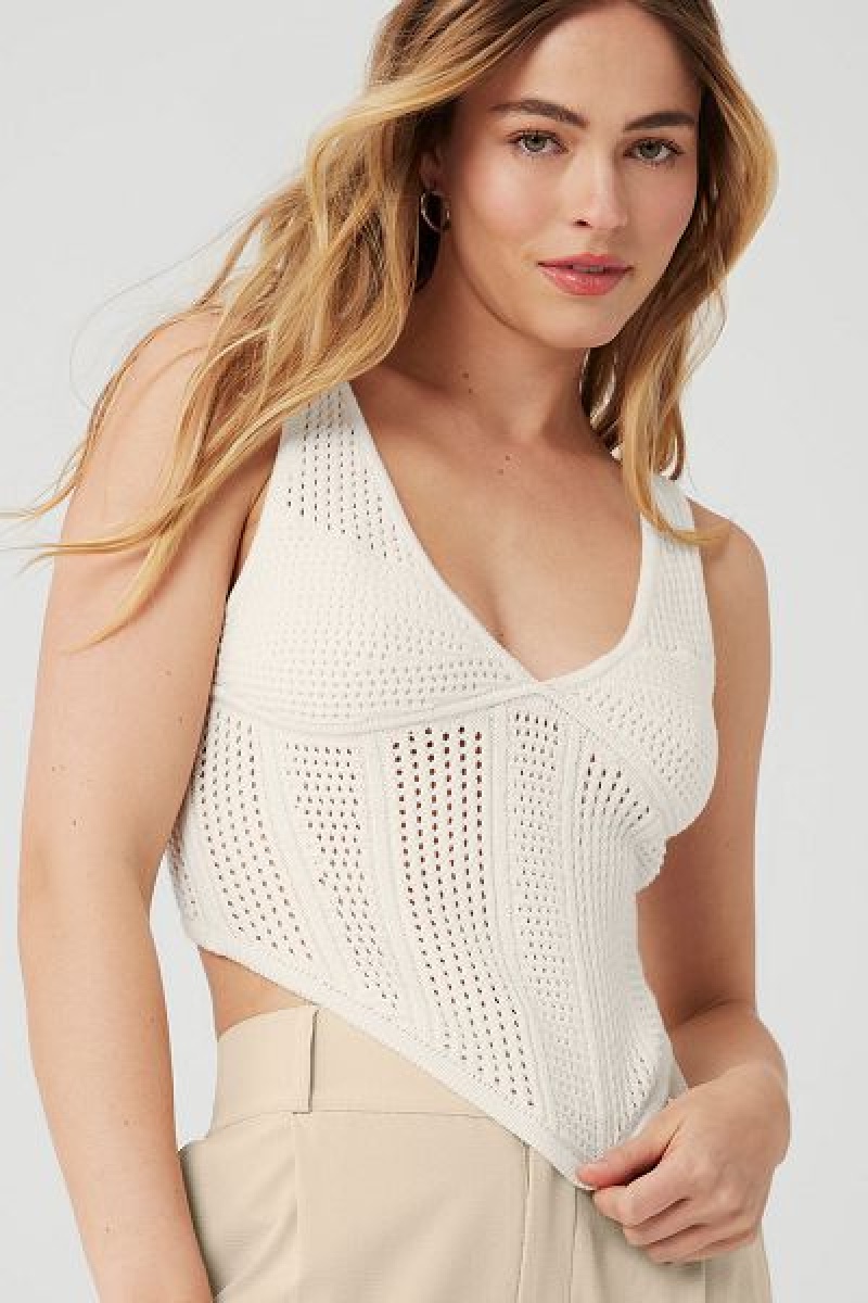 Camisetas Regata Alo Yoga Open-Knit Chase The Sun Corset Feminino Branco | 6912-NGJFR