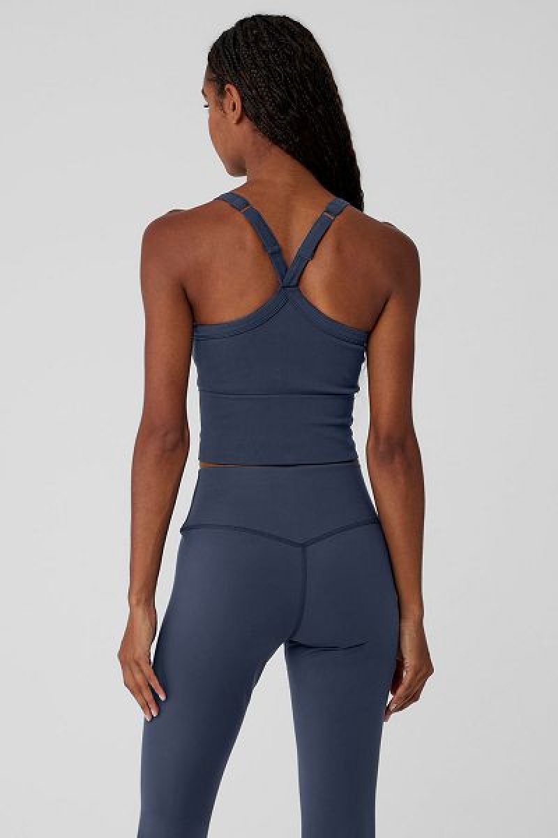 Camisetas Regata Alo Yoga Seamless Com Nervuras Favorite Bra Feminino Azul Marinho | 7952-YSFWC