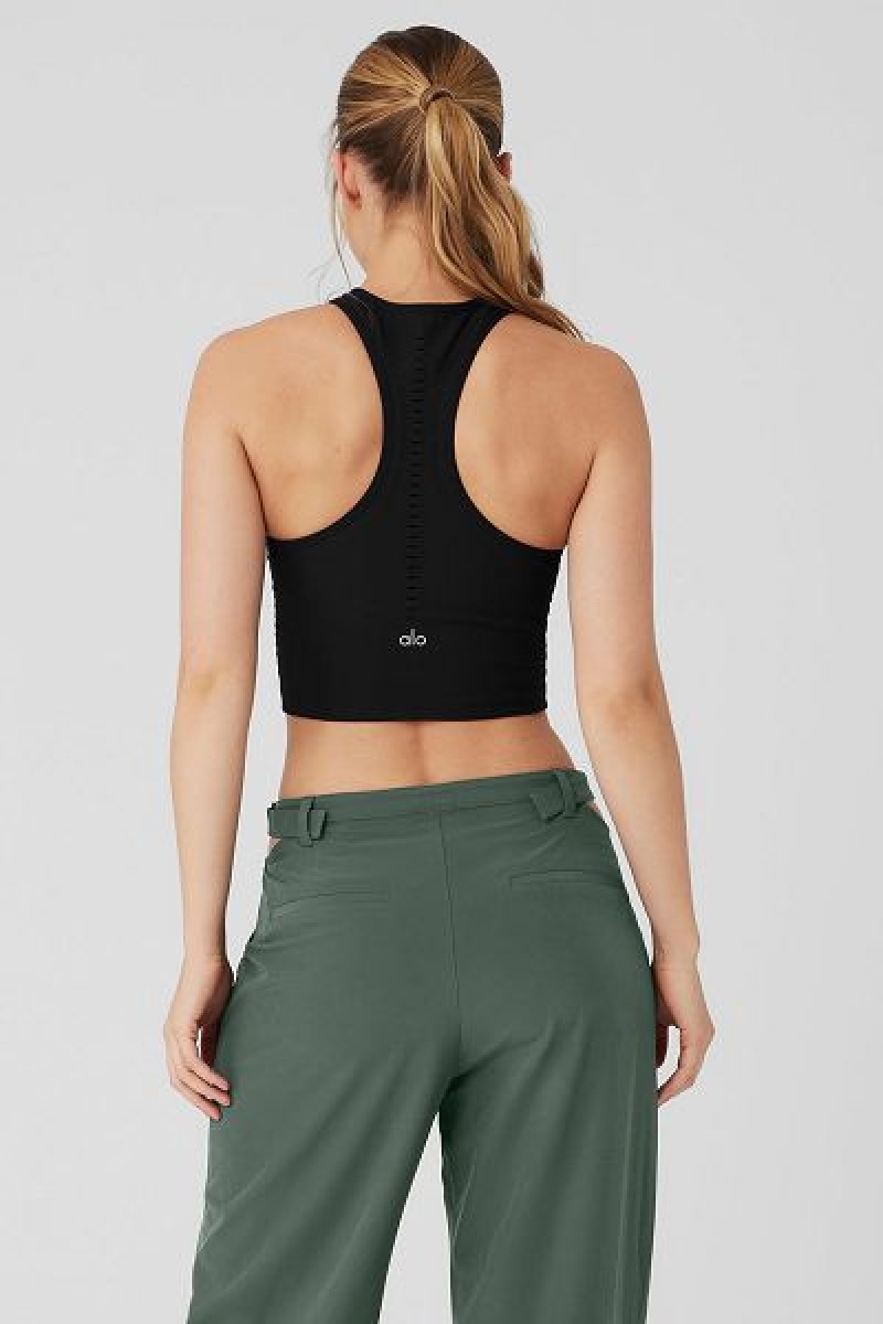 Camisetas Regata Alo Yoga Seamless Open Air Racerback Feminino Pretas | 0153-QCUOY