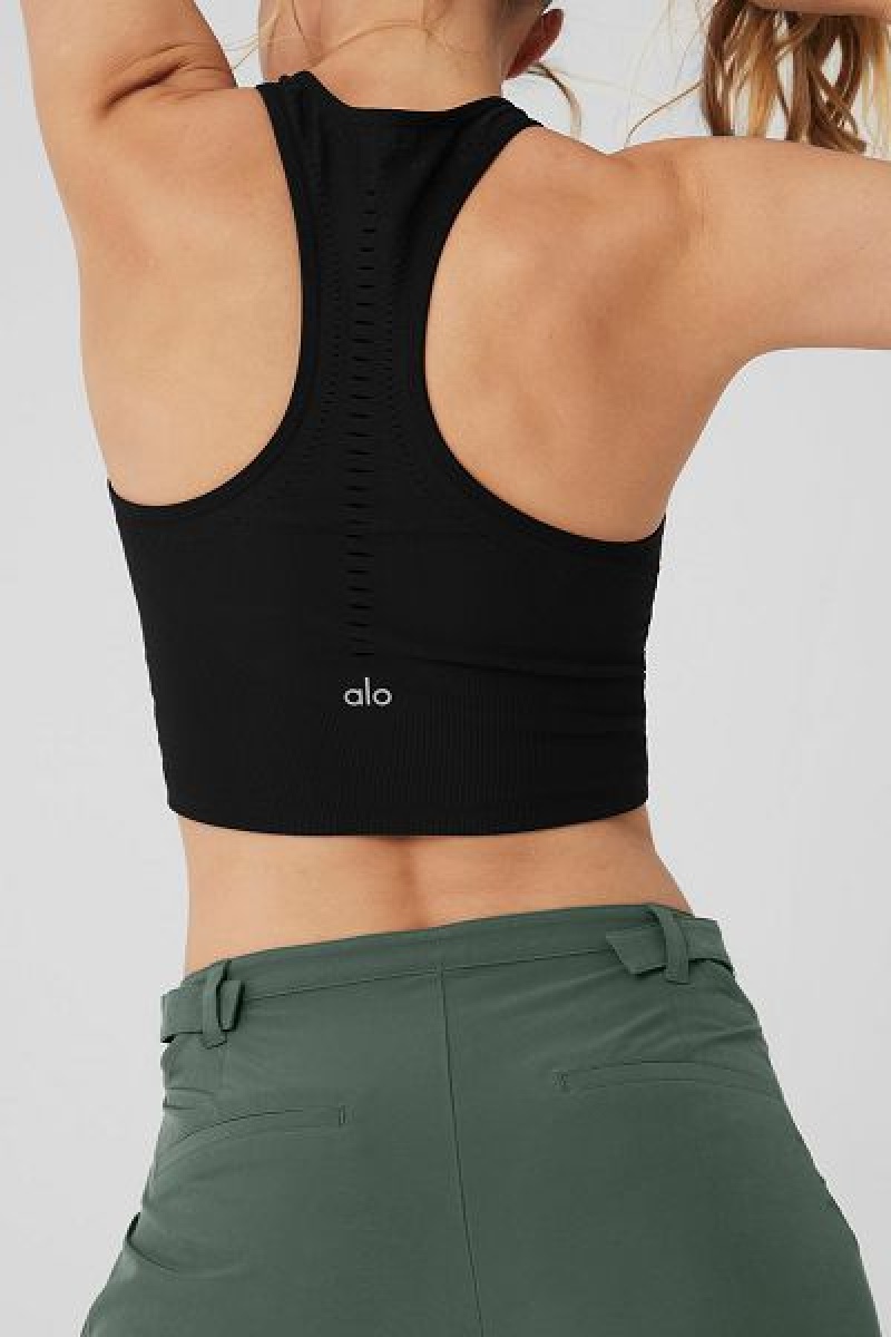 Camisetas Regata Alo Yoga Seamless Open Air Racerback Feminino Pretas | 0153-QCUOY