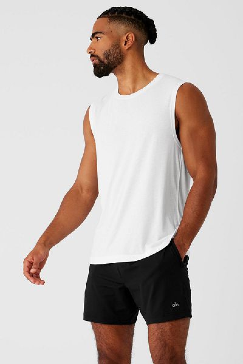 Camisetas Regata Alo Yoga Sports Club Palms Muscle Masculino Branco Pretas | 7260-COHNS