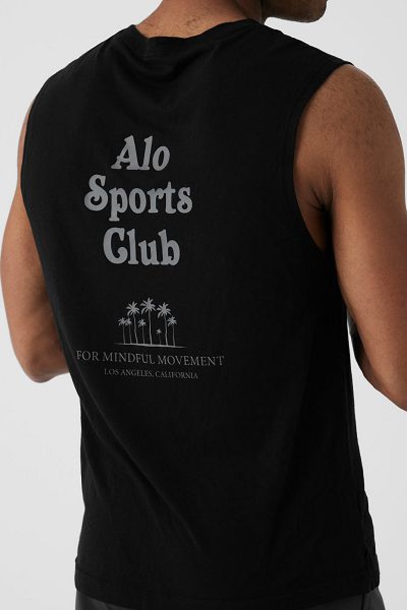 Camisetas Regata Alo Yoga Sports Club Palms Muscle Masculino Pretas Cinzentas Escuro | 1580-SMUPA