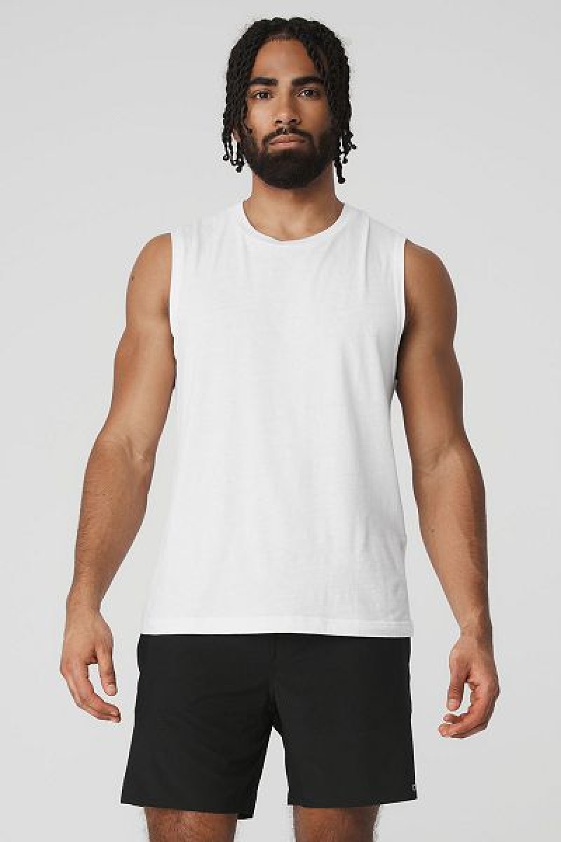 Camisetas Regata Alo Yoga The Triumph Muscle Masculino Branco | 9852-VSWJE