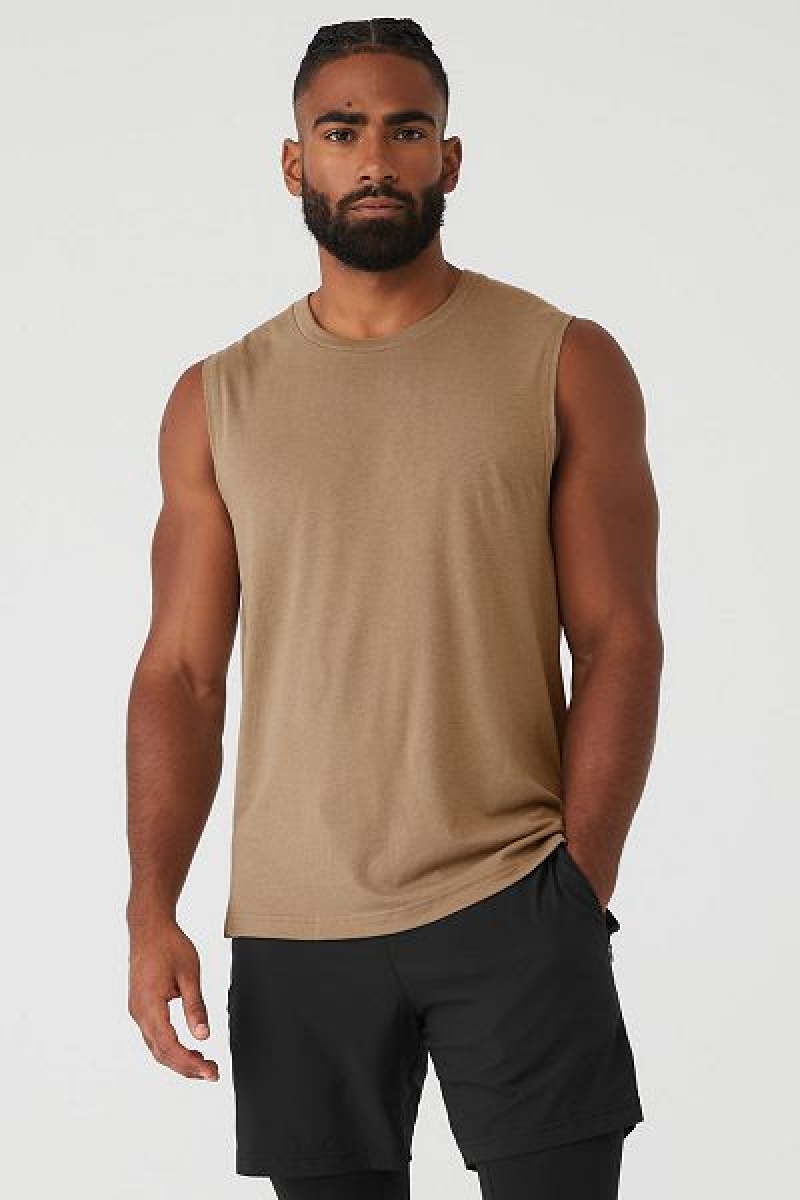 Camisetas Regata Alo Yoga The Triumph Muscle Masculino Caqui | 8902-RKUGE