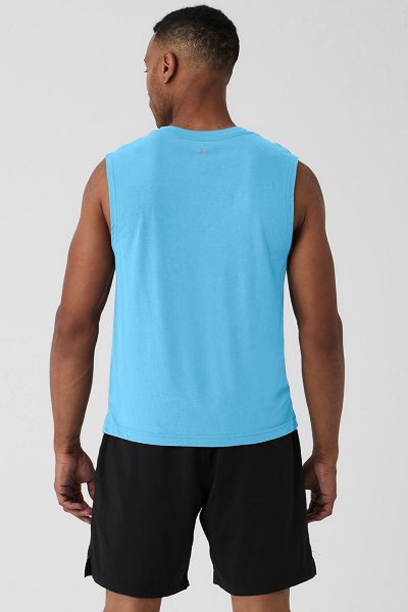 Camisetas Regata Alo Yoga The Triumph Muscle Masculino Azuis | 2140-VSTMU