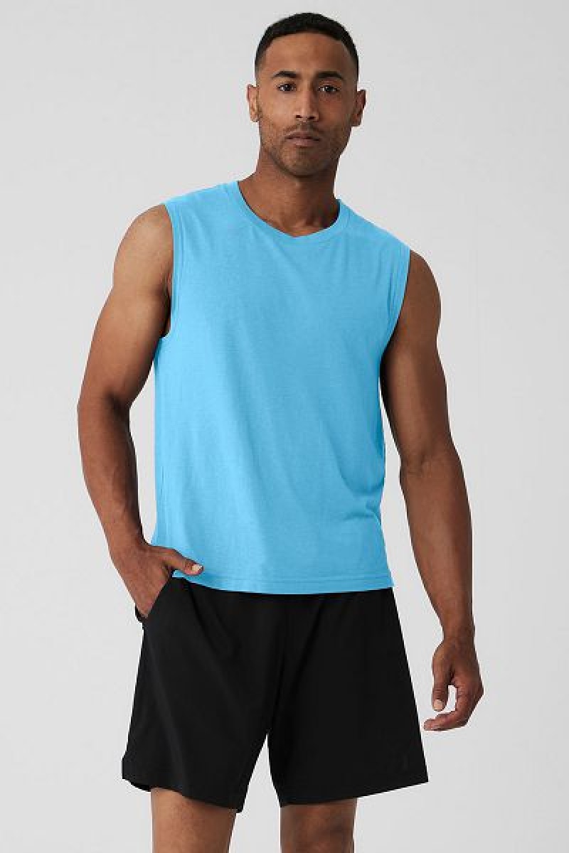 Camisetas Regata Alo Yoga The Triumph Muscle Masculino Azuis | 2140-VSTMU