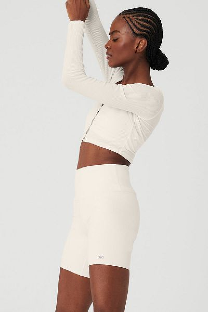 Cardigan Alo Yoga Com Nervuras Cropped Whisper Feminino Branco | 6534-ERWDL