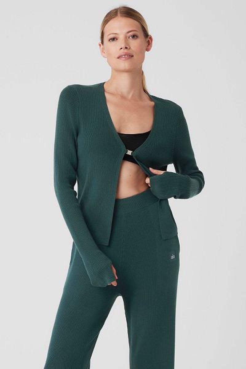 Cardigan Alo Yoga Knit Salana Feminino Verdes | 9056-JXLAC