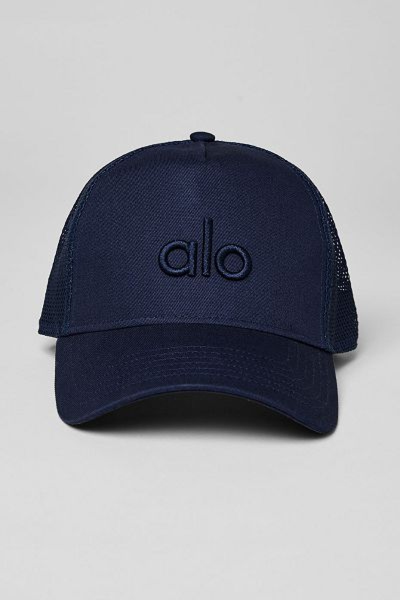 Chapeus Alo Yoga District Trucker Accessories Azul Marinho | 2361-QUMYE