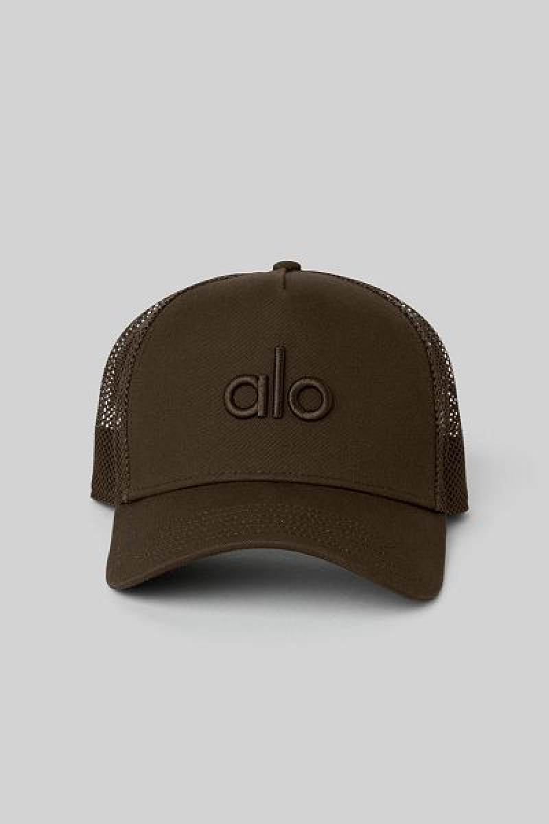 Chapeus Alo Yoga District Trucker Accessories Marrom | 3205-TIQNO