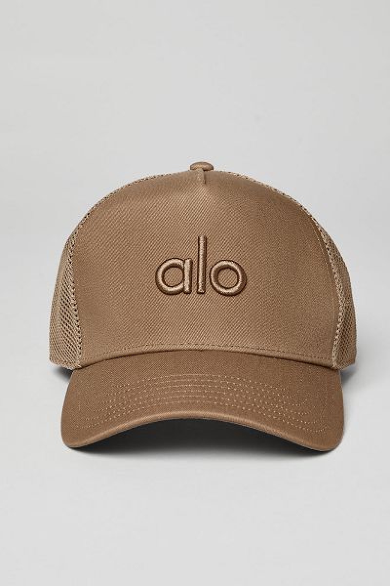 Chapeus Alo Yoga District Trucker Accessories Caqui | 2016-HKDTJ