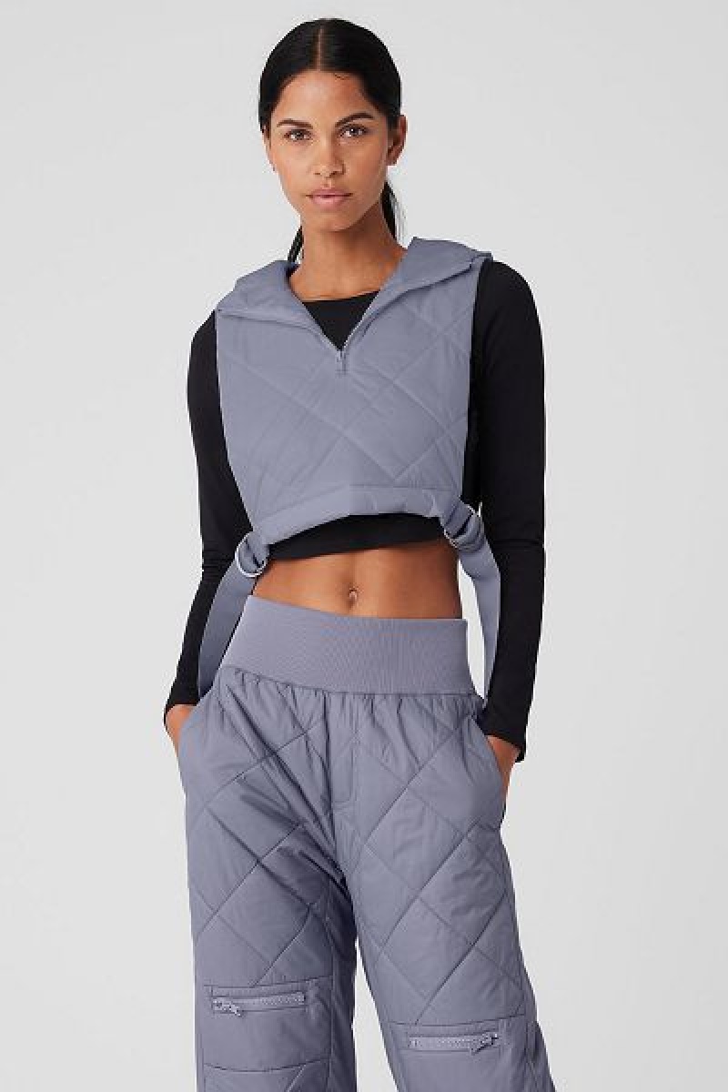 Colete Puffer Alo Yoga Cropped Snowrider Sem Manga Feminino Azuis | 9760-CMGXY