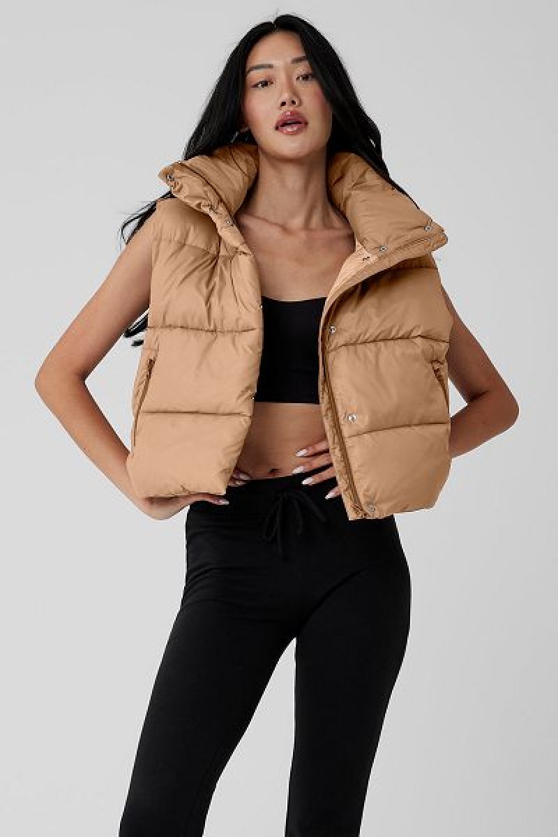 Colete Puffer Alo Yoga Gold Rush Feminino Caqui | 5942-JNPVS