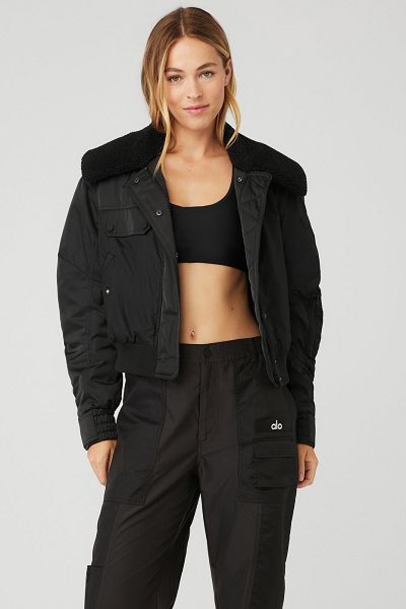 Jaqueta Bomber Alo Yoga Blaze Feminino Pretas | 0459-BGCHA