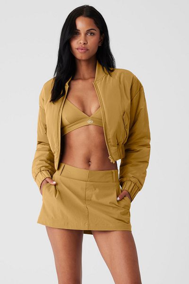 Jaqueta Bomber Alo Yoga Cropped Break Line Feminino Verde Oliva | 4275-DPQLM