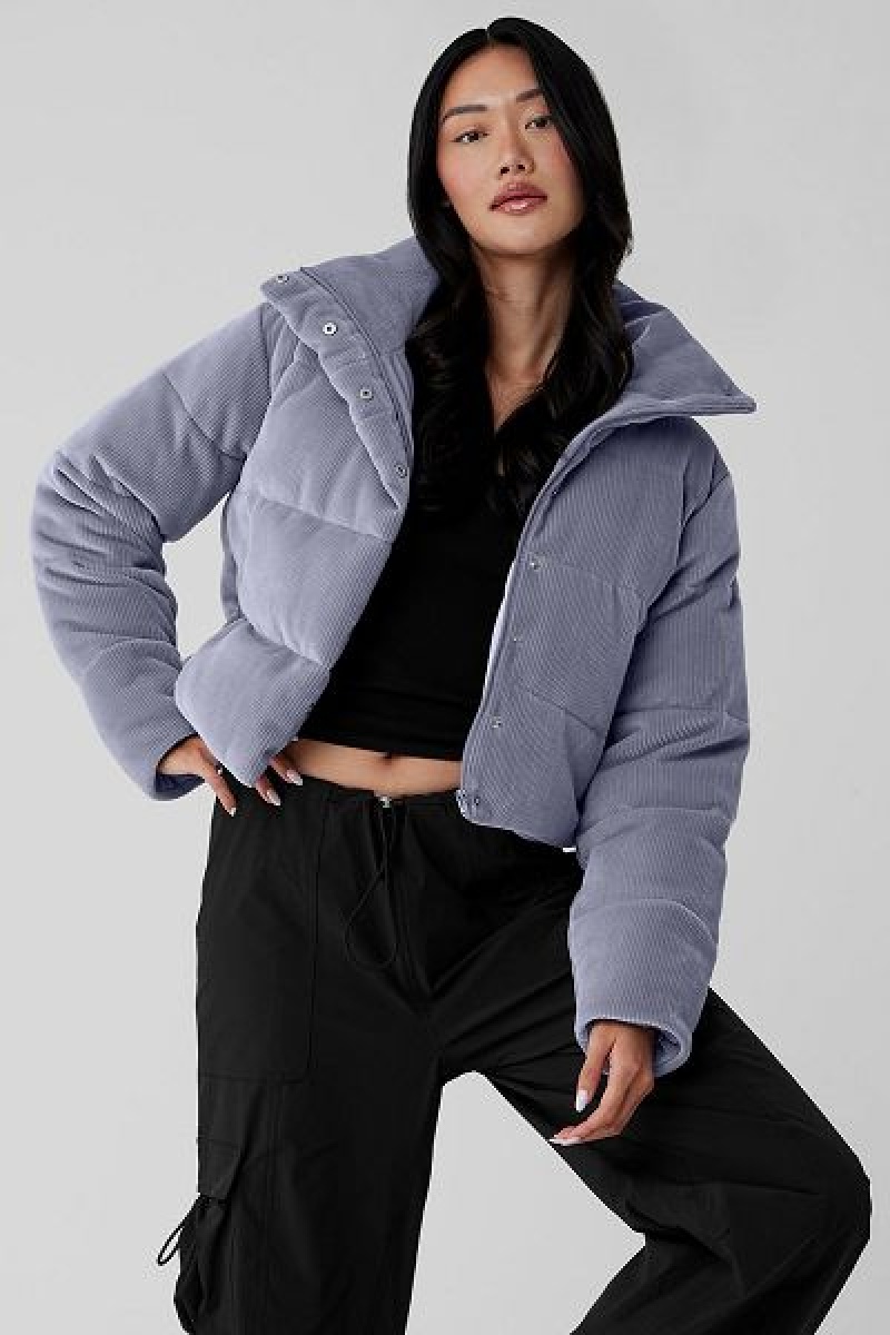 Jaqueta Puffer Alo Yoga Com Nervuras Velour Gold Rush Feminino Azuis | 8956-ZOGKJ