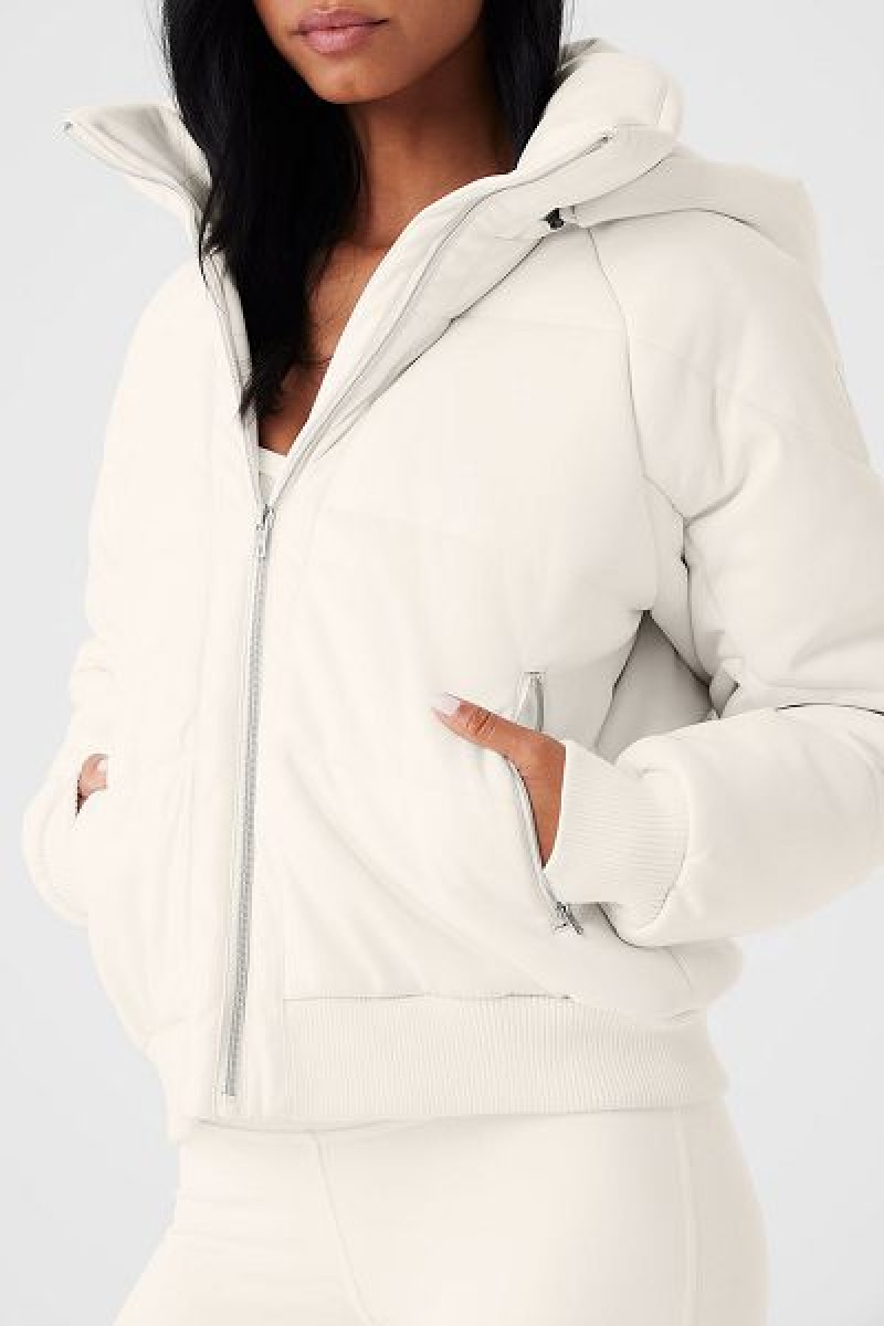 Jaqueta Puffer Alo Yoga Faux Couro Boss Feminino Branco | 8572-MLOIB