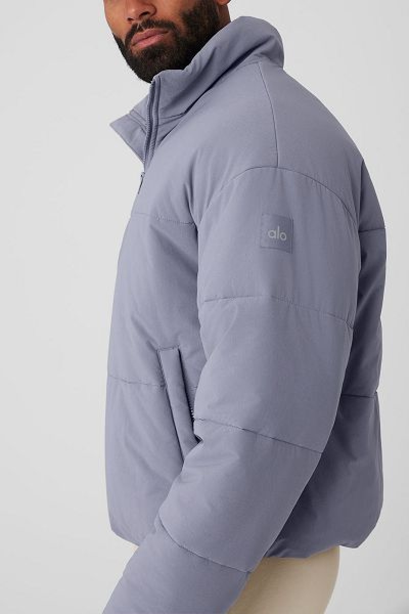 Jaqueta Puffer Alo Yoga Stretch Woven Street Masculino Azuis | 7394-SUJPC