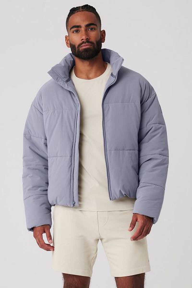 Jaqueta Puffer Alo Yoga Stretch Woven Street Masculino Azuis | 7394-SUJPC