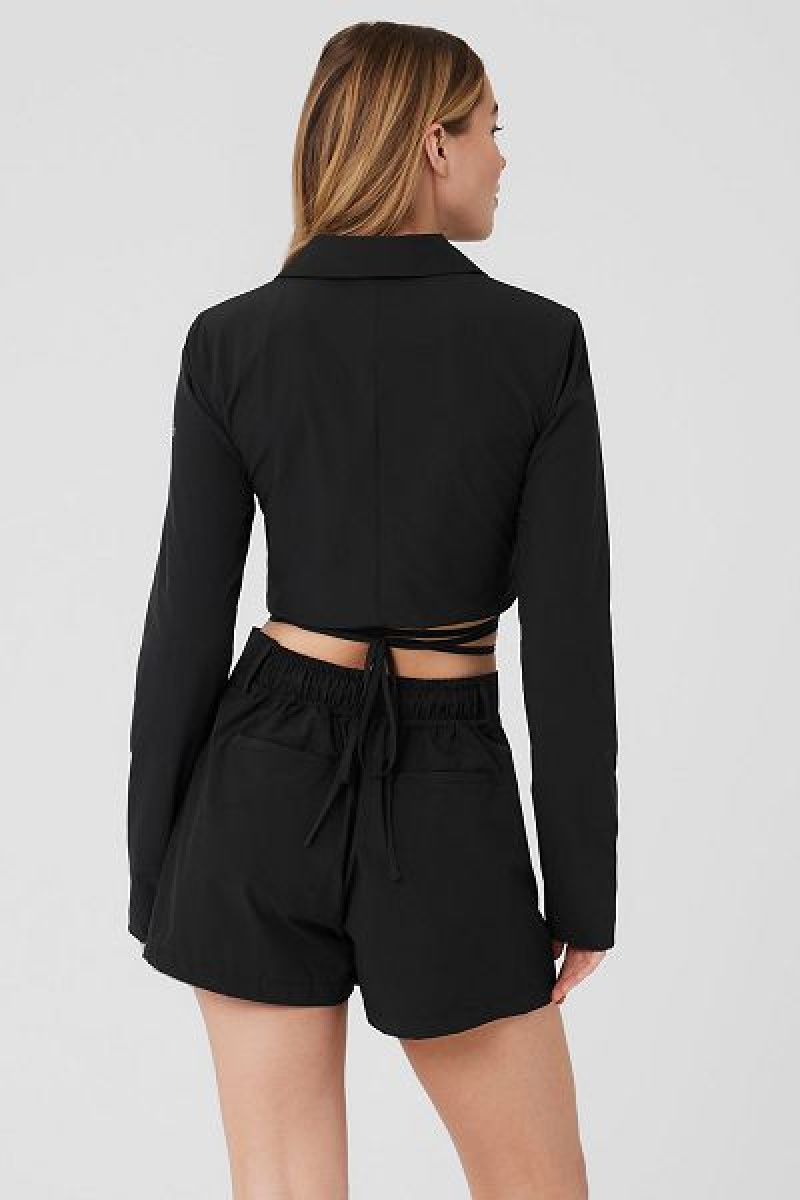 Jaquetas Alo Yoga Cropped Status Blazer Feminino Pretas | 5802-ZCNXA