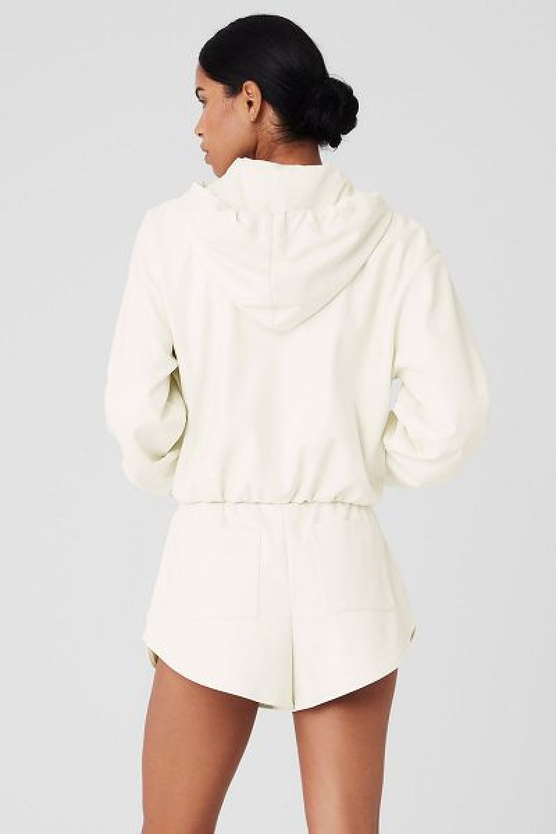 Jaquetas Alo Yoga Faux Couro Power Hour Full Zip Cropped Feminino Branco | 9175-GRIZO