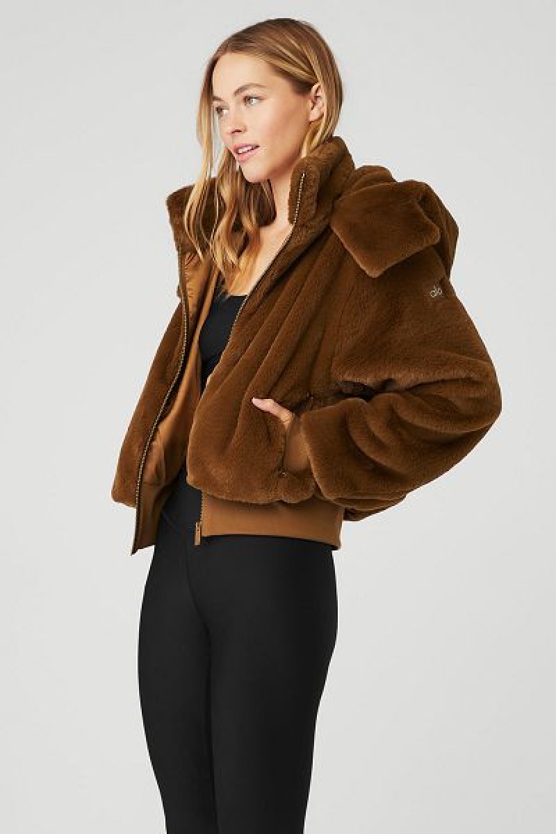 Jaquetas Alo Yoga Faux Fur Foxy Feminino Chocolate | 1207-HDZEY