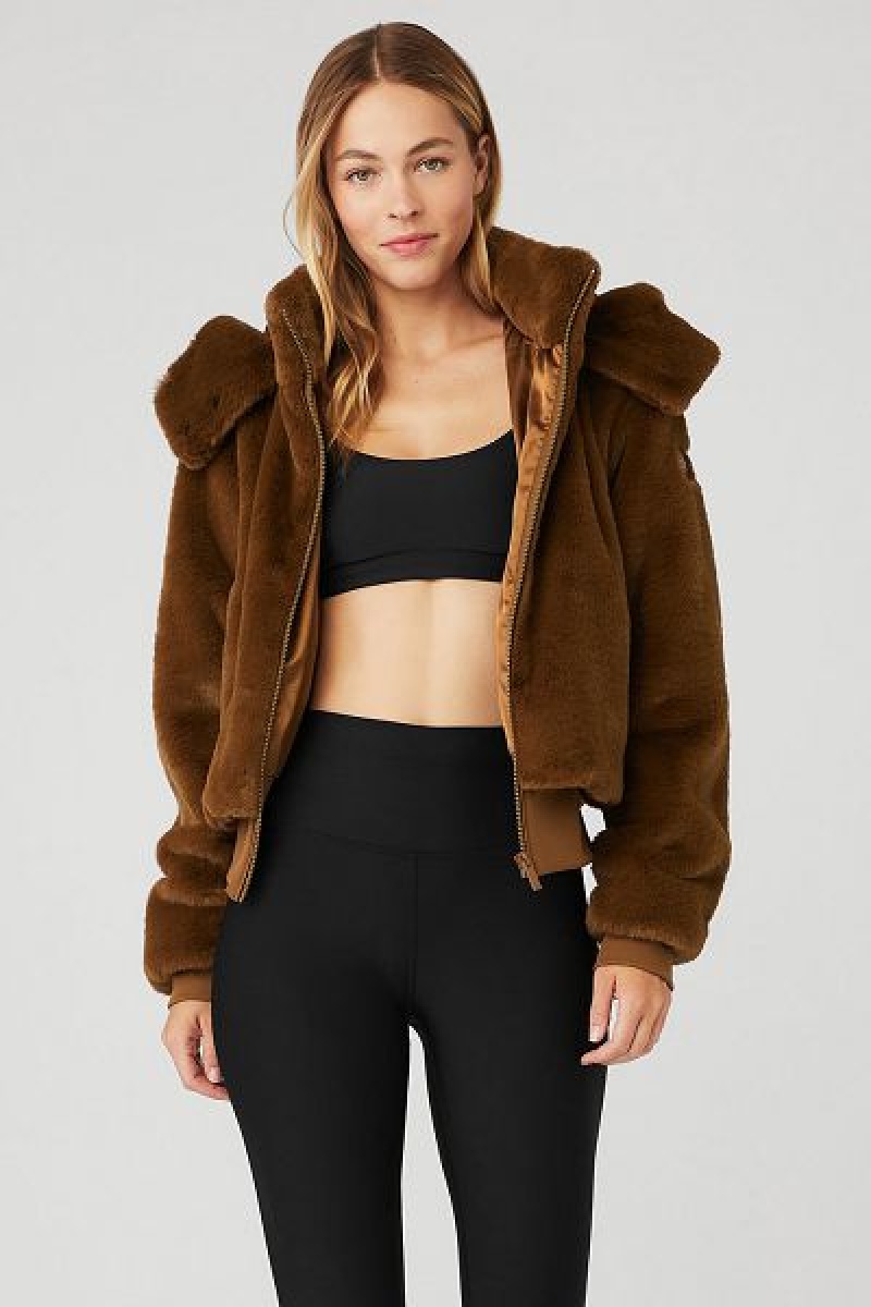 Jaquetas Alo Yoga Faux Fur Foxy Feminino Chocolate | 1207-HDZEY