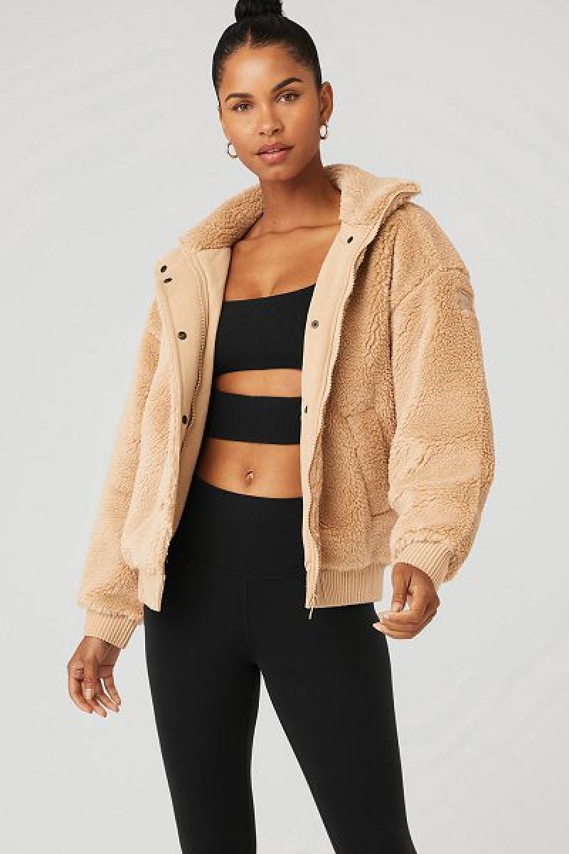 Jaquetas Alo Yoga Sherpa Varsity Feminino Marrom | 6528-VTEPZ