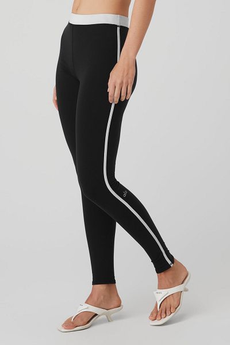 Leggings Alo Yoga Airbrush High-Cintura Streamlined Feminino Pretas Branco | 6293-ERBPA