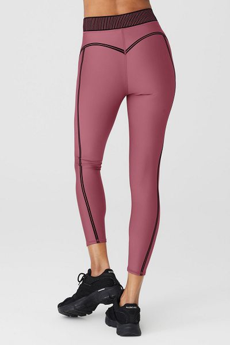 Leggings Alo Yoga Airlift High-Cintura 7/8 Line Up Feminino Bordeaux | 5864-LKBVQ