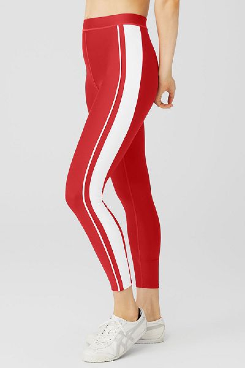 Leggings Alo Yoga Airlift High-Cintura 7/8 Car Club Feminino Vermelhas Branco | 1347-ZWYSA