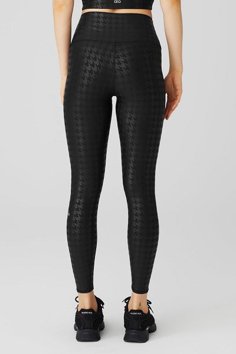 Leggings Alo Yoga Airlift High-Cintura Glimmer Houndstooth Feminino Pretas | 5931-TWNYU