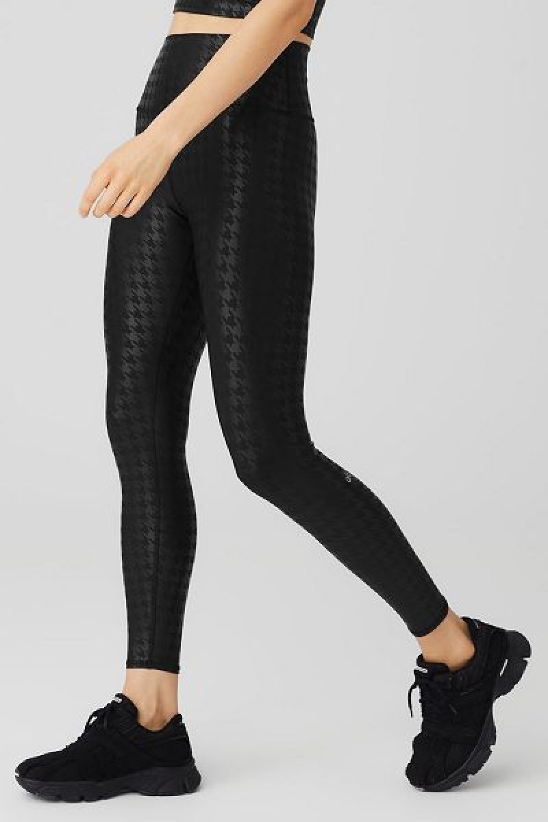 Leggings Alo Yoga Airlift High-Cintura Glimmer Houndstooth Feminino Pretas | 5931-TWNYU