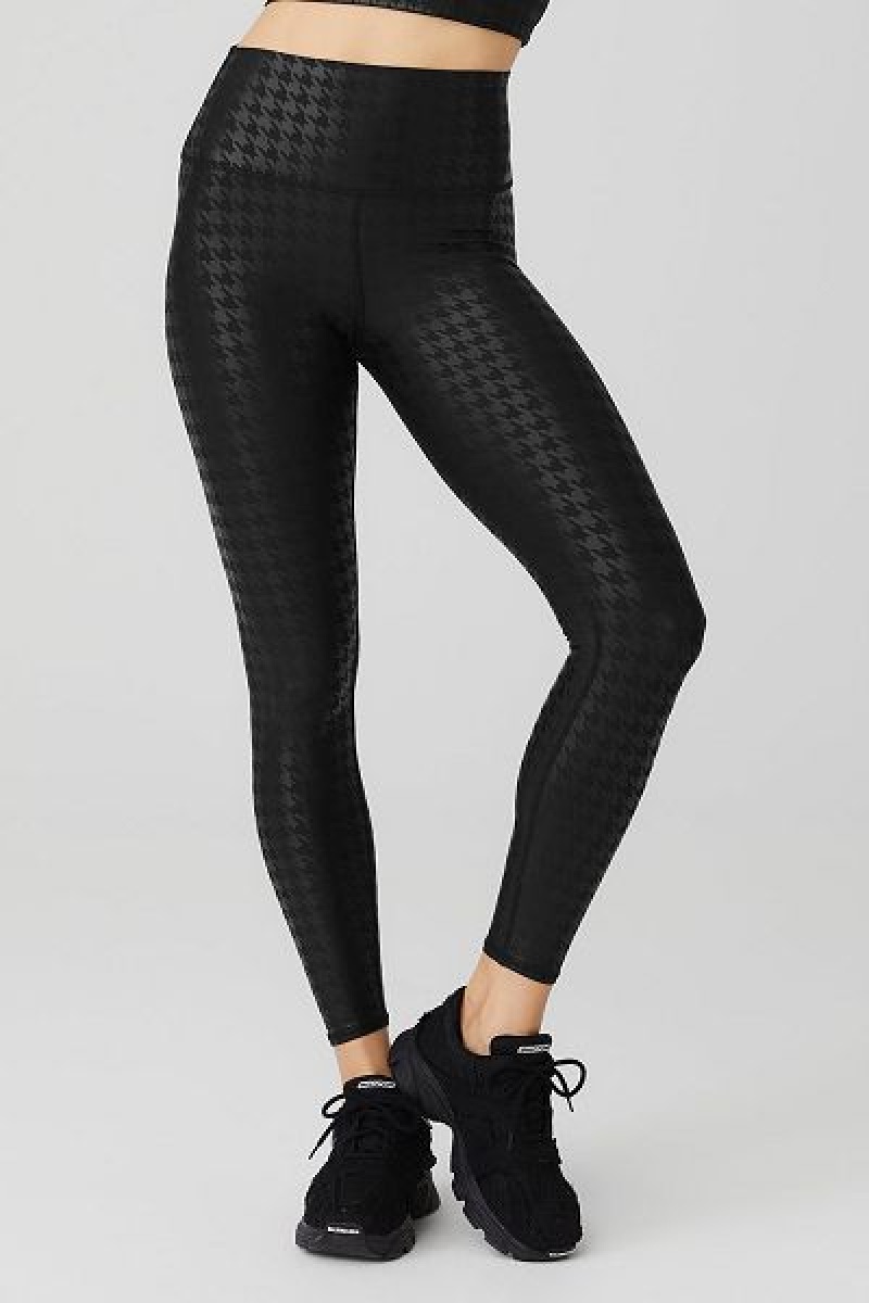 Leggings Alo Yoga Airlift High-Cintura Glimmer Houndstooth Feminino Pretas | 5931-TWNYU