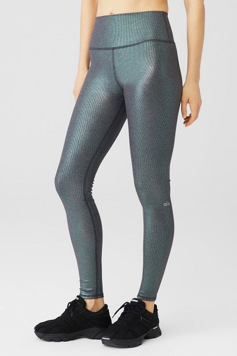 Leggings Alo Yoga Alosoft Com Nervuras High-Cintura Shimmer Feminino Cinzentas Escuro | 6219-LUCTV