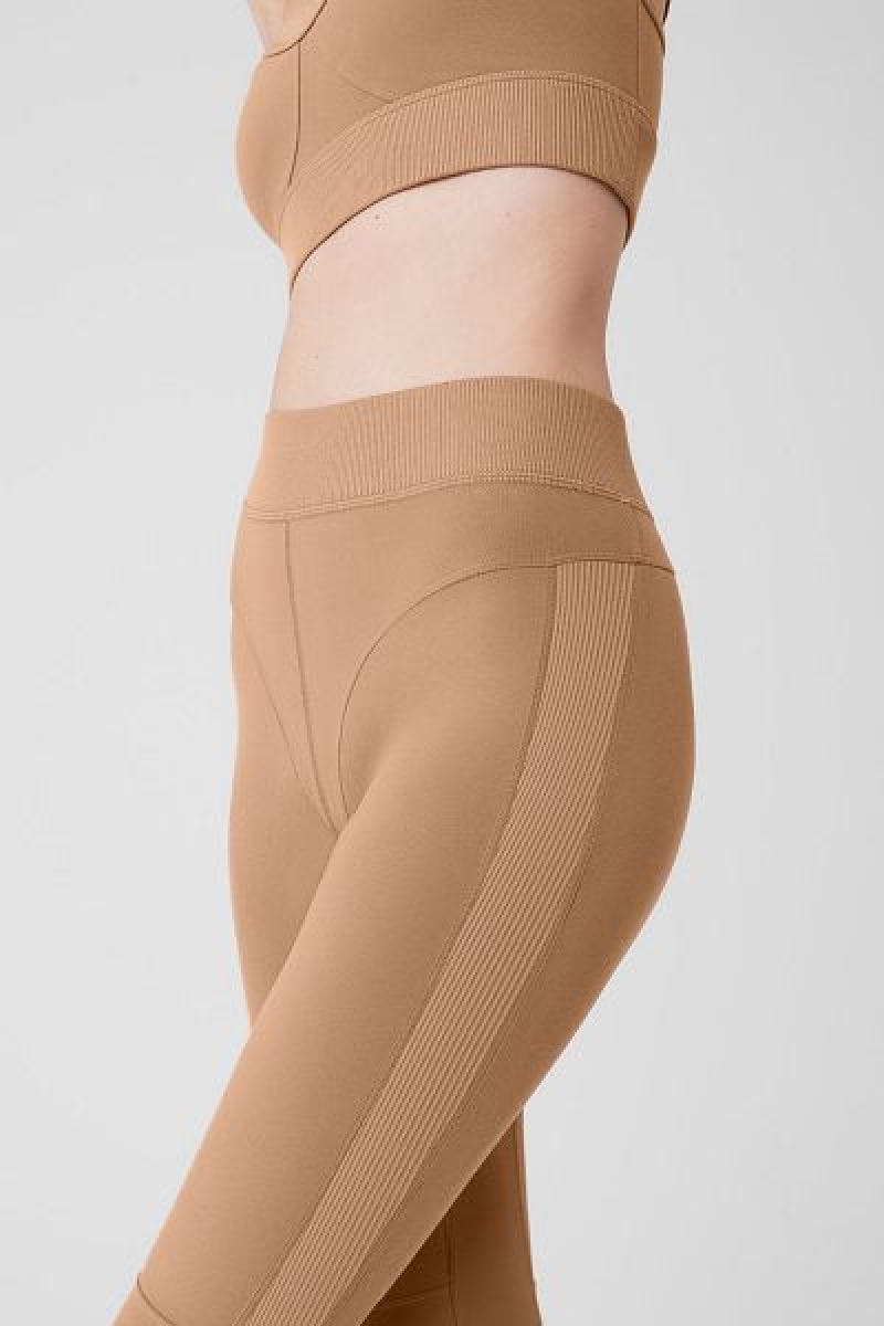 Leggings Alo Yoga Alosoft High-Cintura Head Start Feminino Caqui | 3572-AQNVC