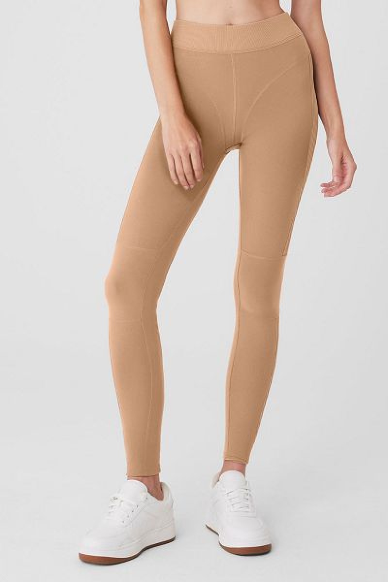 Leggings Alo Yoga Alosoft High-Cintura Head Start Feminino Caqui | 3572-AQNVC